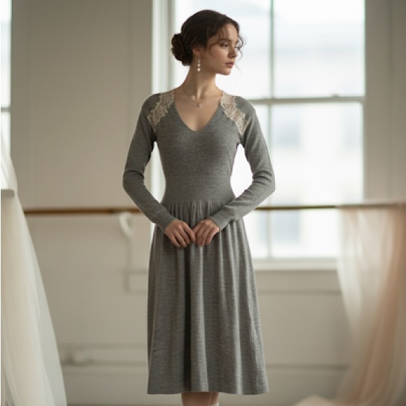 Rebecca Taylor Dresses & Skirts - Rebecca Taylor Sz S Grey Wool Alpaca Lace Ballerinacore Feminine Fall Dress